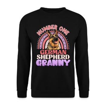Deutscher Schäferhund NUMBER ONE SHEPHERD GRANNY - Unisex Pullover - Schwarz - Vorne - Alina (178cm) & Michal (187cm)