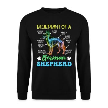 German Shepherd BLUEPRINT OF A GERMAN SHEPHERD Funny - Unisex Sweatshirt - black - Front - Alina (178cm) & Michal (187cm)