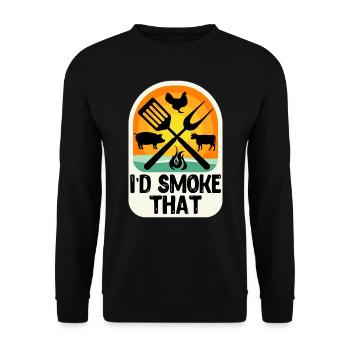 Fleischliebhaber Grillen I'd Smoke That BBQ - Unisex Pullover - Schwarz - Vorne - Alina (178cm) & Michal (187cm)