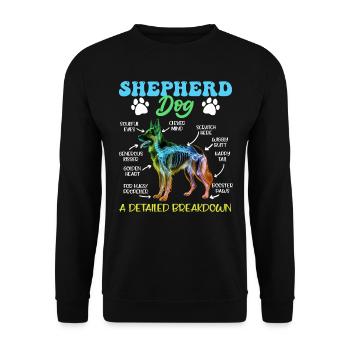 Schäferhund SHEPHERD DOG DETAILED BREAKDOWN - Unisex Pullover - Schwarz - Vorne - Alina (178cm) & Michal (187cm)