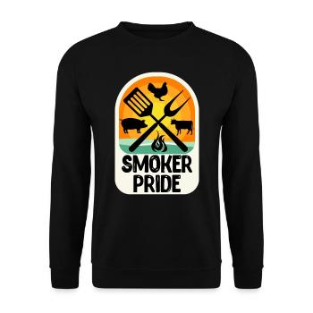 Grillfeier SMOKER PRIDE Fleischliebhaber BBQ - Unisex Pullover - Schwarz - Vorne - Alina (178cm) & Michal (187cm)