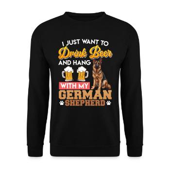 Berger allemand JUST WANT DRINK BEER HANG WITH GERMAN - Sweat-shirt Unisexe - noir - Devant - Alina (178cm) & Michal (187cm)