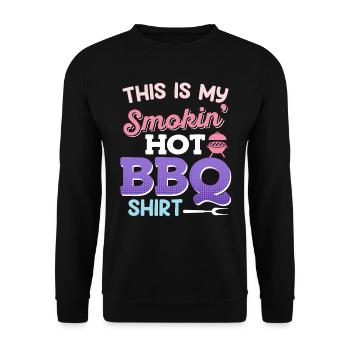 Grillfeste THIS IS MY SMOKIN' HOT BBQ SHIRT - Unisex Pullover - Schwarz - Vorne - Alina (178cm) & Michal (187cm)