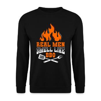 Grillfreunde REAL MEN SMELL LIKE BBQ Männer - Unisex Sweatshirt - black - Front - Alina (178cm) & Michal (187cm)