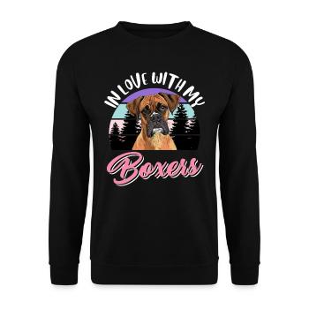 German Boxer IN LOVE WITH MY BOXER Women - Unisex Sweatshirt - black - Front - Alina (178cm) & Michal (187cm)