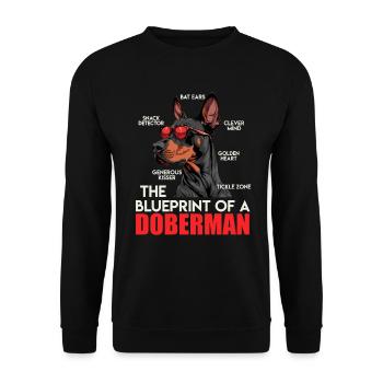 Doberman Owner BLUEPRINT OF A DOBERMAN Funny - Unisex Sweatshirt - black - Front - Alina (178cm) & Michal (187cm)