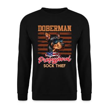 Doberman PROFESSIONAL SOCK THIEF Funny - Unisex Sweatshirt - black - Front - Alina (178cm) & Michal (187cm)