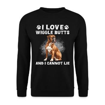 Boxer owner I LOVE WIGGLE BUTTS AND CANNOT LIE - Unisex Sweatshirt - black - Front - Alina (178cm) & Michal (187cm)