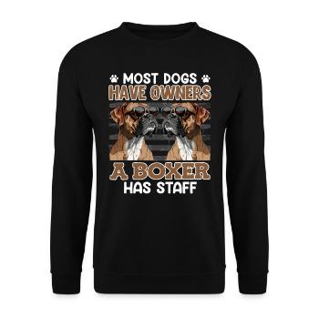 Deutscher Boxer DIE MEISTEN HUNDE HABEN BESITZER - Unisex Pullover - Schwarz - Vorne - Alina (178cm) & Michal (187cm)