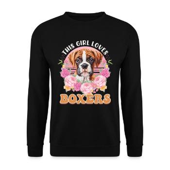 German Boxer Mom THIS GIRL LOVES BOXERS - Unisex Sweatshirt - black - Front - Alina (178cm) & Michal (187cm)