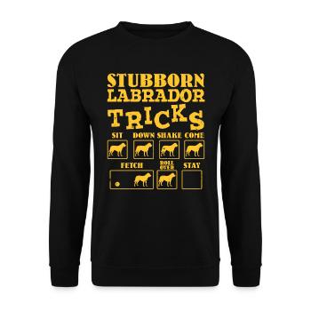 Labrador Besitzer STUBBORN LABRADOR TRICKS Lustig - Unisex Pullover - Schwarz - Vorne - Alina (178cm) & Michal (187cm)