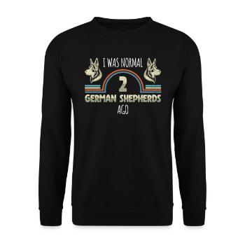 Deutscher Schäferhund WAS NORMAL 2 SHEPHERDS AGO - Unisex Pullover - Schwarz - Vorne - Alina (178cm) & Michal (187cm)