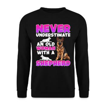Chiens Mamie NE SOUS-ESTIMEZ JAMAIS UNE VIEILLE FEMME ALLEMANDE - Sweat-shirt Unisexe - noir - Devant - Alina (178cm) & Michal (187cm)
