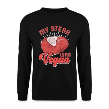 Meat lover MY STEAK WAS VEGAN Funny - Unisex Sweatshirt - black - Front - Alina (178cm) & Michal (187cm)