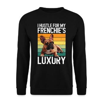 Frenchie Besitzer Hustle for my Frenchie's LUXURY - Unisex Pullover - Schwarz - Vorne - Alina (178cm) & Michal (187cm)