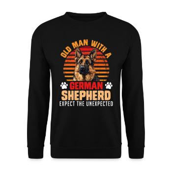 Hundepapa OLD MAN WITH A GERMAN SHEPHERD - Unisex Sweatshirt - black - Front - Alina (178cm) & Michal (187cm)