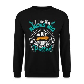 Meat lover I LIKE MY RACKS BIG PULLED PORK - Unisex Sweatshirt - black - Front - Alina (178cm) & Michal (187cm)