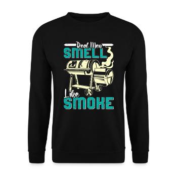 Meat Lover REAL MEN SMELL LIKE SMOKE Funny - Unisex Sweatshirt - black - Front - Alina (178cm) & Michal (187cm)