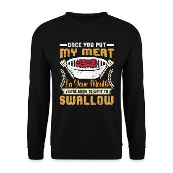 Grillparty UNE FOIS QUE TU AS MIS MA VIANDE DANS TA BOUCHE BBQ - Sweat-shirt Unisexe - noir - Devant - Alina (178cm) & Michal (187cm)