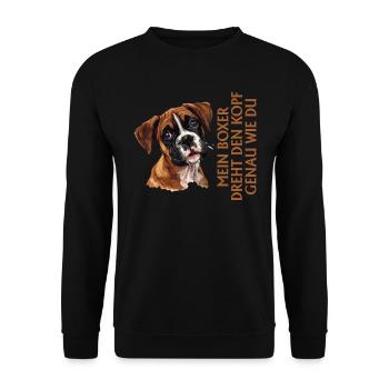Hundebesitzer MEIN BOXER DREHT DEN KOPF WIE DU - Unisex Pullover - Schwarz - Vorne - Alina (178cm) & Michal (187cm)