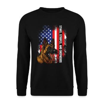 USA Stars Stripes and Shepherds Schäferhund - Unisex Pullover - Schwarz - Vorne - Alina (178cm) & Michal (187cm)