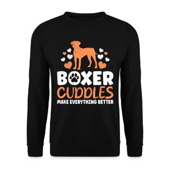 Le propriétaire du chien fait des câlins avec un boxeur Sweet - Sweat-shirt Unisexe - noir - Devant - Alina (178cm) & Michal (187cm)