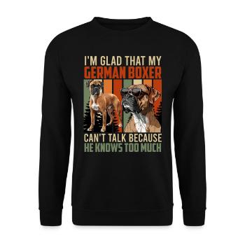 Boxer GLÜCKLICH MEIN BOXER KANN NICHT SPRECHEN - Unisex Pullover - Schwarz - Vorne - Alina (178cm) & Michal (187cm)