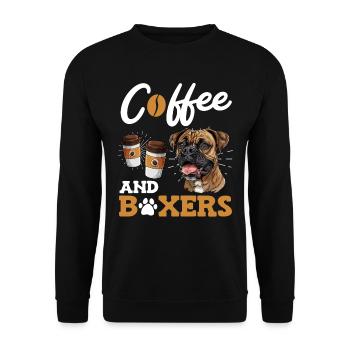Deutscher Boxer COFFEE AND BOXERS Kaffeetrinker - Unisex Pullover - Schwarz - Vorne - Alina (178cm) & Michal (187cm)