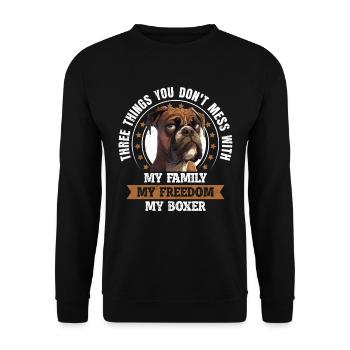 Boxer Dog Dad THREE THINGS YOU LEAVE ALONE - Unisex Sweatshirt - black - Front - Alina (178cm) & Michal (187cm)