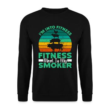 Grillen I'M INTO FITNESS MEAT IN MY SMOKER Lustig - Unisex Pullover - Schwarz - Vorne - Alina (178cm) & Michal (187cm)