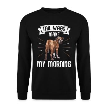 Boxer Dog TAIL WAGS MAKE MY MORNING Funny - Unisex Sweatshirt - black - Front - Alina (178cm) & Michal (187cm)