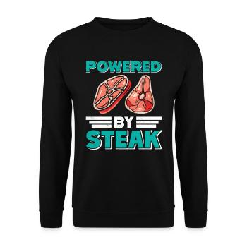 Fleischliebhaber POWERED BY STEAK Lustiges - Unisex Pullover - Schwarz - Vorne - Alina (178cm) & Michal (187cm)