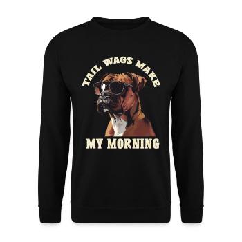 German Boxer TAIL WAGS MAKE MY MORNING Funny - Unisex Sweatshirt - black - Front - Alina (178cm) & Michal (187cm)