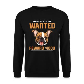 Französische Bulldogge WANTED REWARD 1000 Dollar - Unisex Pullover - Schwarz - Vorne - Alina (178cm) & Michal (187cm)