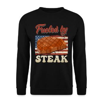 Amateurs de viande FUELED BY STEAK Barbecue Party Drôle - Sweat-shirt Unisexe - noir - Devant - Alina (178cm) & Michal (187cm)