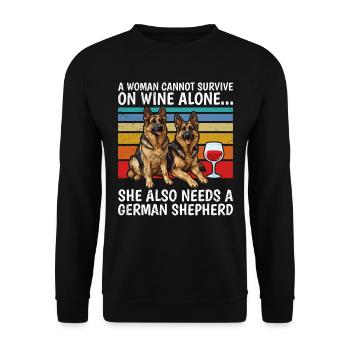 German Shepherd Woman can't Survive with Wine alone - Unisex Sweatshirt - black - Front - Alina (178cm) & Michal (187cm)
