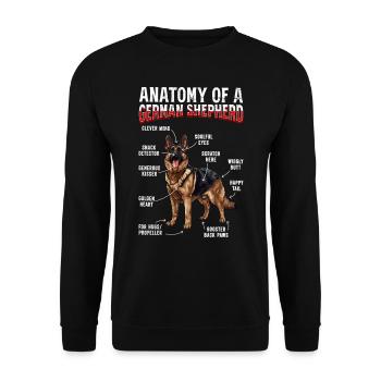 Deutscher Schäferhund ANATOMY OF GERMAN SHEPHERD - Unisex Pullover - Schwarz - Vorne - Alina (178cm) & Michal (187cm)