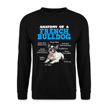 Anatomy of a FRENCH BULLDOG Lustiges Frenchie - Unisex Sweatshirt - black - Front - Alina (178cm) & Michal (187cm)