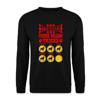 Lustig Frenchie STUBBORN FRENCH BULLDOG TRICKS - Unisex Pullover - Schwarz - Vorne - Alina (178cm) & Michal (187cm)