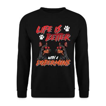 Dobermänner LA VIE EST MEILLEURE AVEC UN DOBERMAN - Sweat-shirt Unisexe - noir - Devant - Alina (178cm) & Michal (187cm)