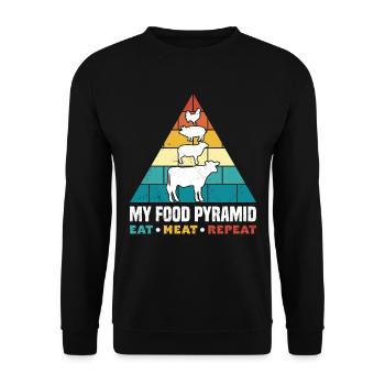 Funny Carnivore Food Pyramid Eat Meat Repeat - Unisex Sweatshirt - black - Front - Alina (178cm) & Michal (187cm)