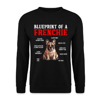 Französische Bulldogge Blueprint of a Frenchie - Unisex Pullover - Schwarz - Vorne - Alina (178cm) & Michal (187cm)