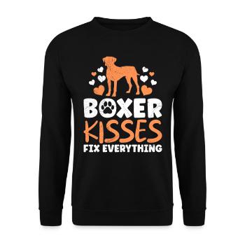 BOXER KISSES FIX EVERYTHING Deutscher Boxer - Unisex Pullover - Schwarz - Vorne - Alina (178cm) & Michal (187cm)