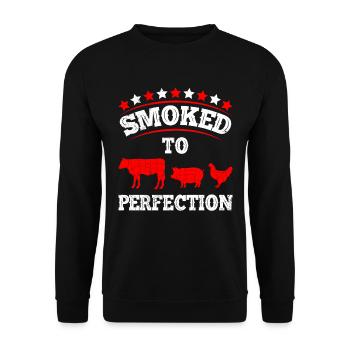 Meat Fan SMOKED TO PERFECTION BBQ Grillfest - Unisex Sweatshirt - black - Front - Alina (178cm) & Michal (187cm)