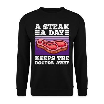 Drôle de carnivore Un steak par jour éloigne Doc - Sweat-shirt Unisexe - noir - Devant - Alina (178cm) & Michal (187cm)