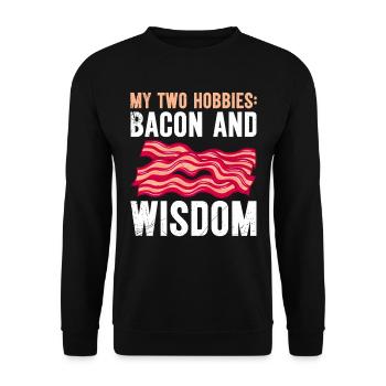 Fleischfresser My Two Hobbies Bacon and Wisdom - Unisex Pullover - Schwarz - Vorne - Alina (178cm) & Michal (187cm)
