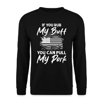 Grillfeste If you Rub my Butt You Can Pull my Pork - Unisex Pullover - Schwarz - Vorne - Alina (178cm) & Michal (187cm)