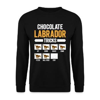 Brauner Labrador CHOCOLATE LABRADOR TRICKS Lustig - Unisex Pullover - Schwarz - Vorne - Alina (178cm) & Michal (187cm)
