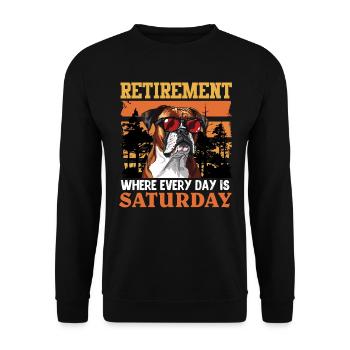 Chien Boxer RETRAITE QUAND CHAQUE JOUR C’EST LE SAMEDI - Sweat-shirt Unisexe - noir - Devant - Alina (178cm) & Michal (187cm)