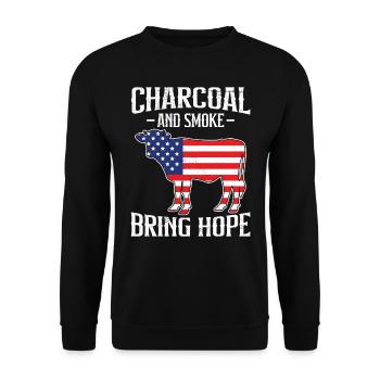 Barbecue USA Charcoal and Smoke Bring Hope - Unisex Sweatshirt - black - Front - Alina (178cm) & Michal (187cm)